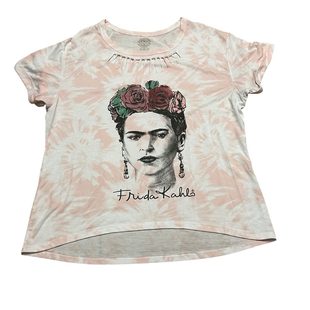 Frida Kahlo Tie Dye T-Shirt XL 15-17 Pink Graphic Boho Floral Art Tee Casual Top - Picture 10 of 11